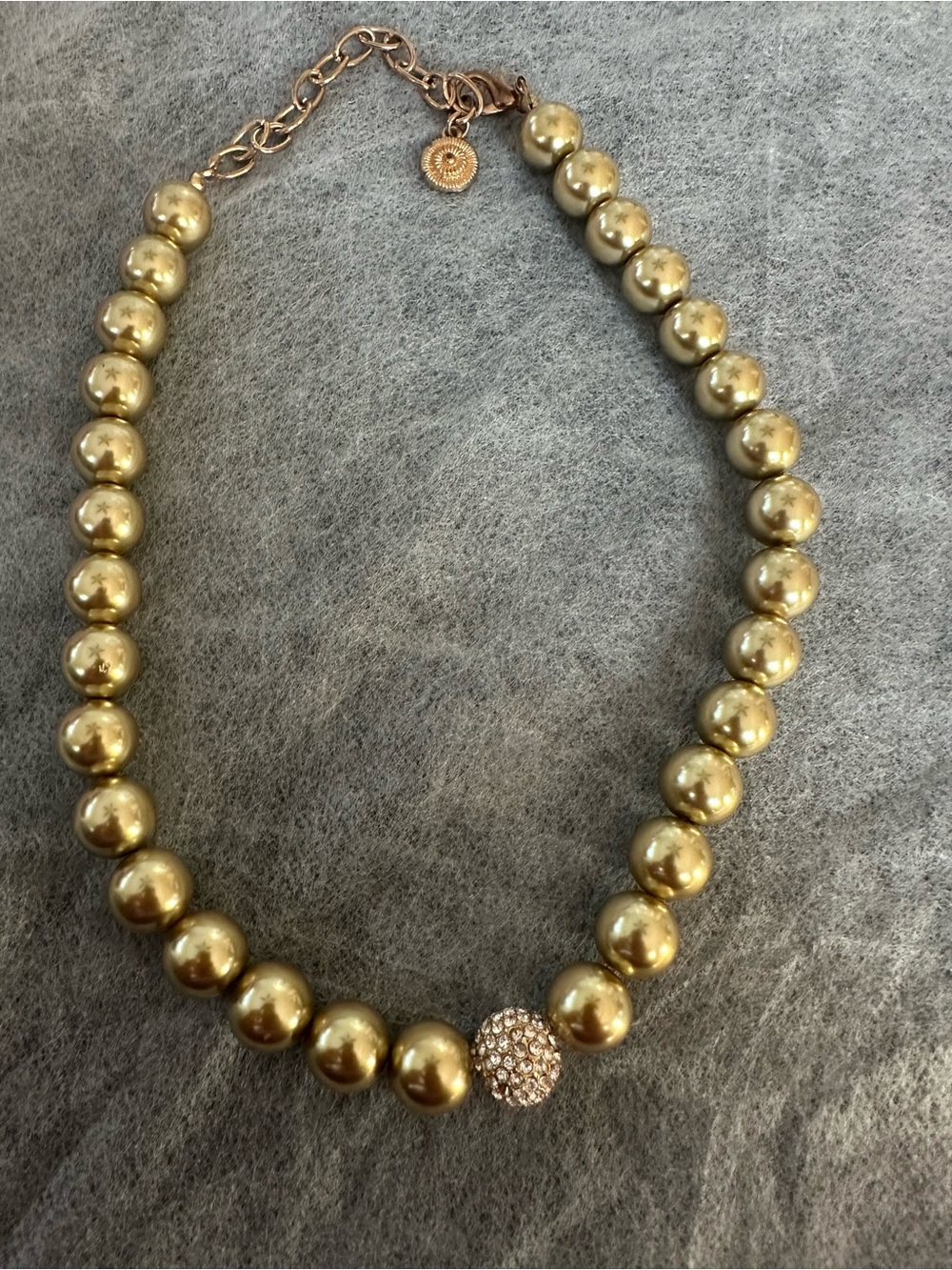 Gold Beaded Necklace with Crystal Pavé Accent